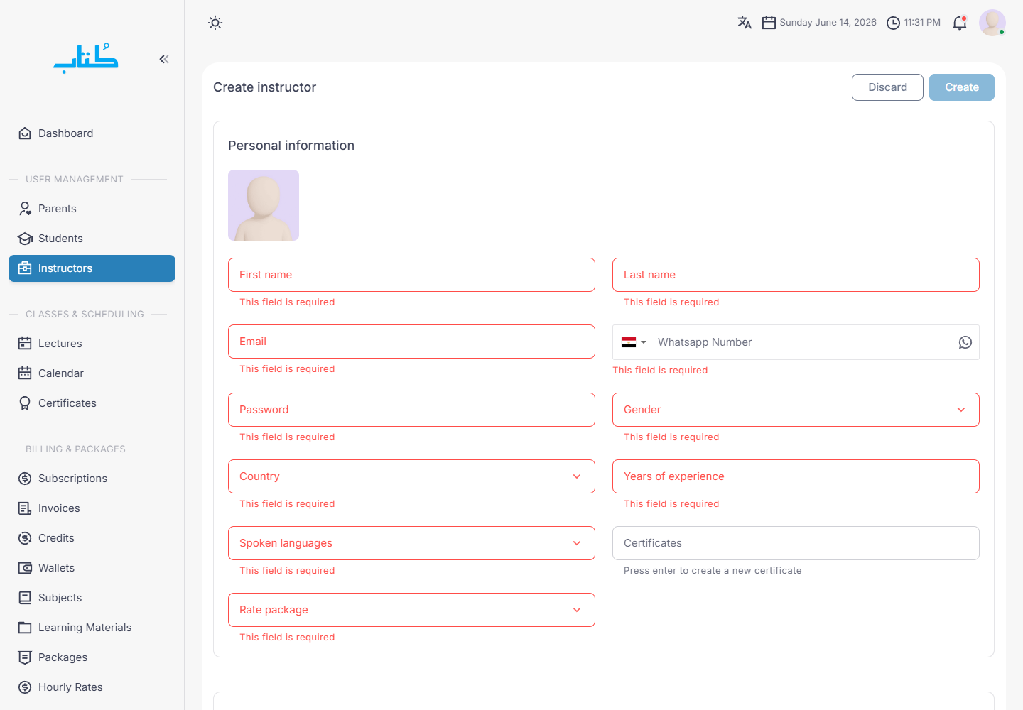 Create instructor form