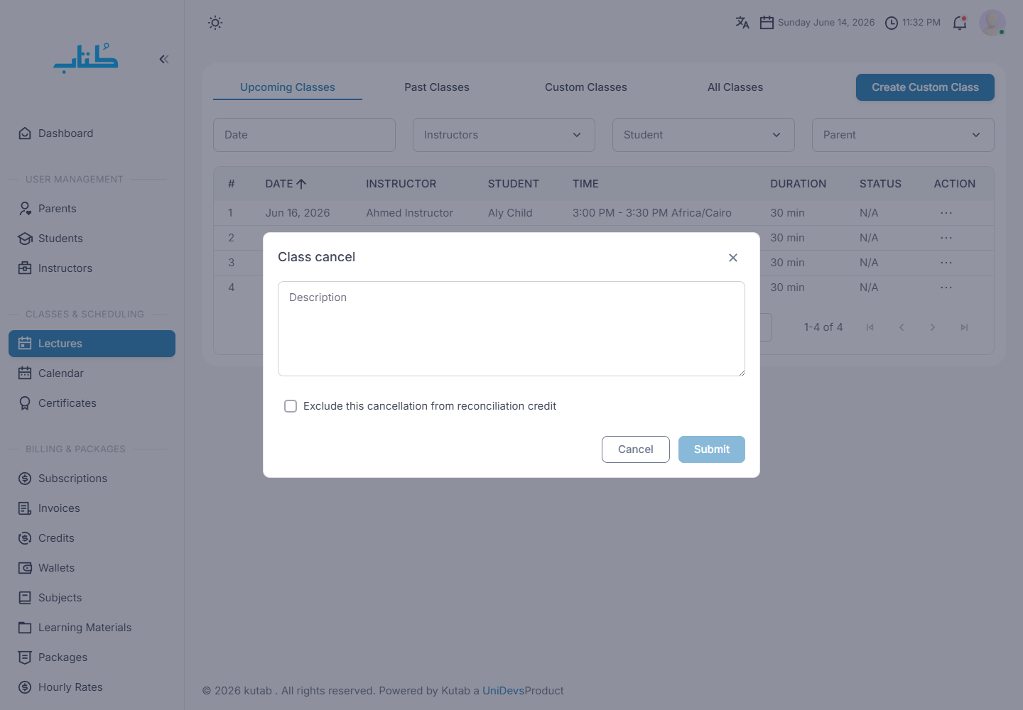 Class cancel dialog